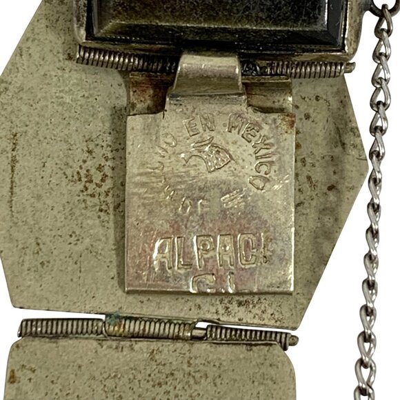 Vintage Alpaca Mexico Mayan Aztec Carved Black Onyx Face Panel Bracelet 925 - Picture 7 of 7